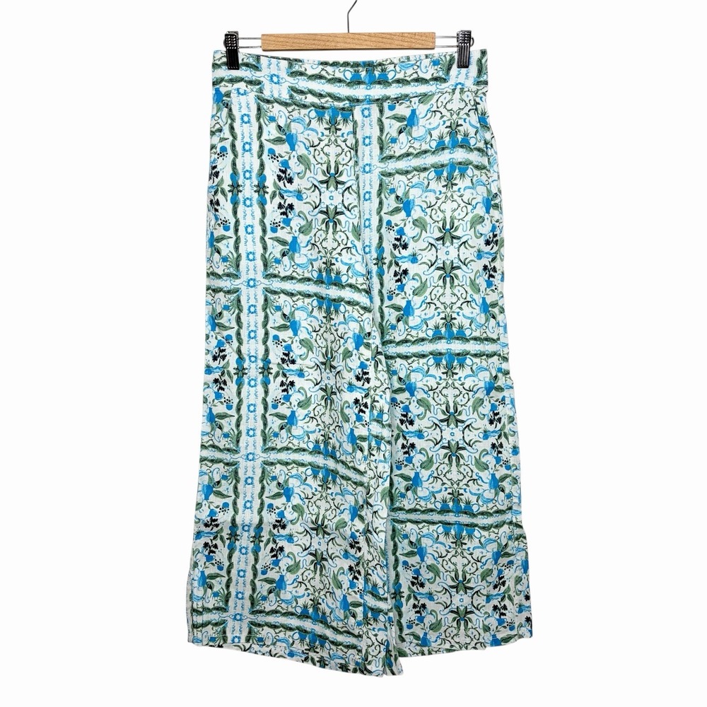 Joie Linen Tropical Wide Leg Crop Pants Womens Size M Resort Vacation Colorful